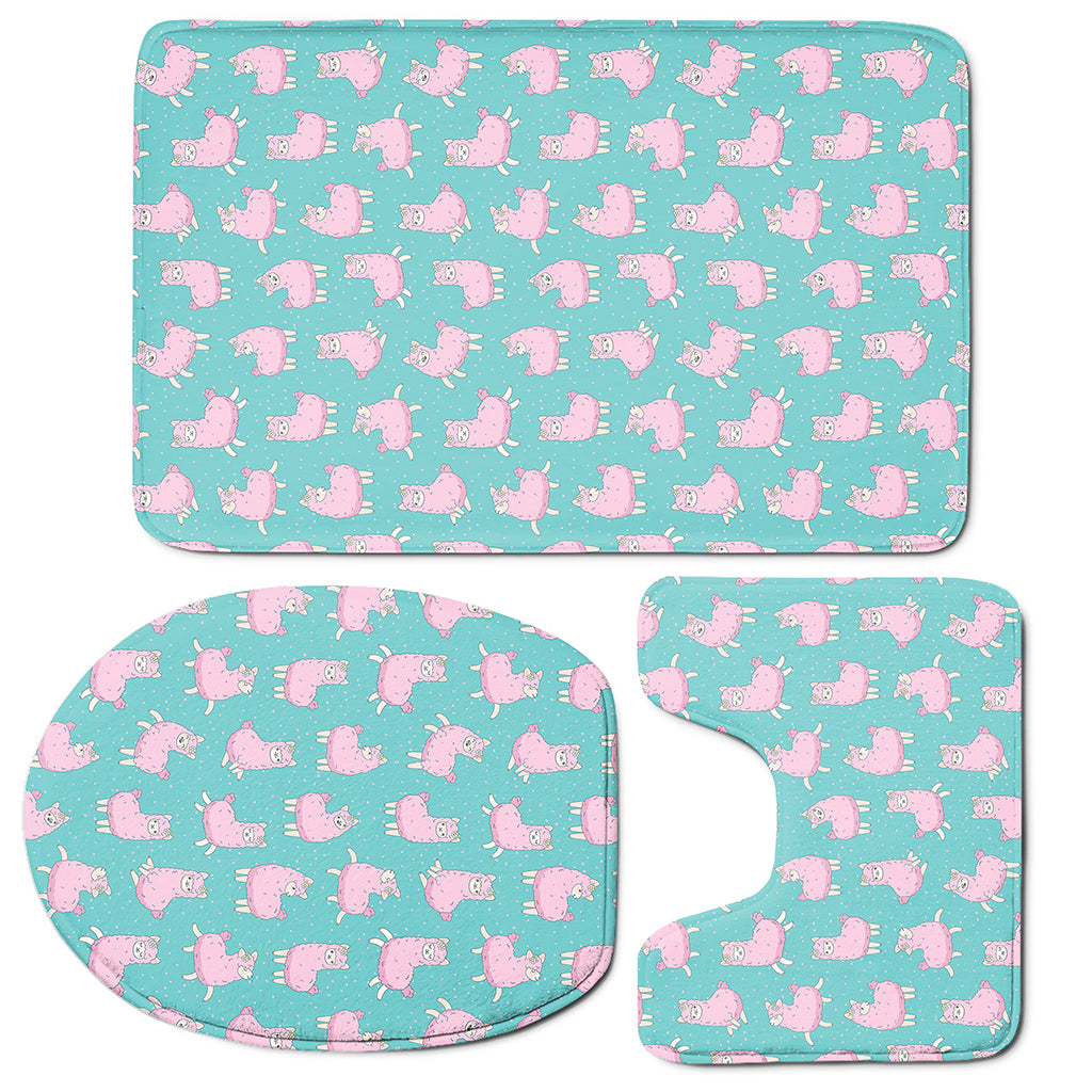 Cute Pink Llama Pattern Print 3 Piece Bath Mat Set