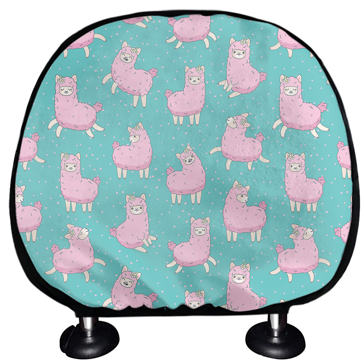 Cute Pink Llama Pattern Print Car Headrest Covers