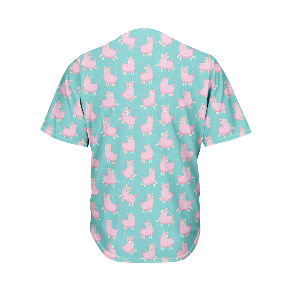 Cute Pink Llama Pattern Print Men's Baseball Jersey