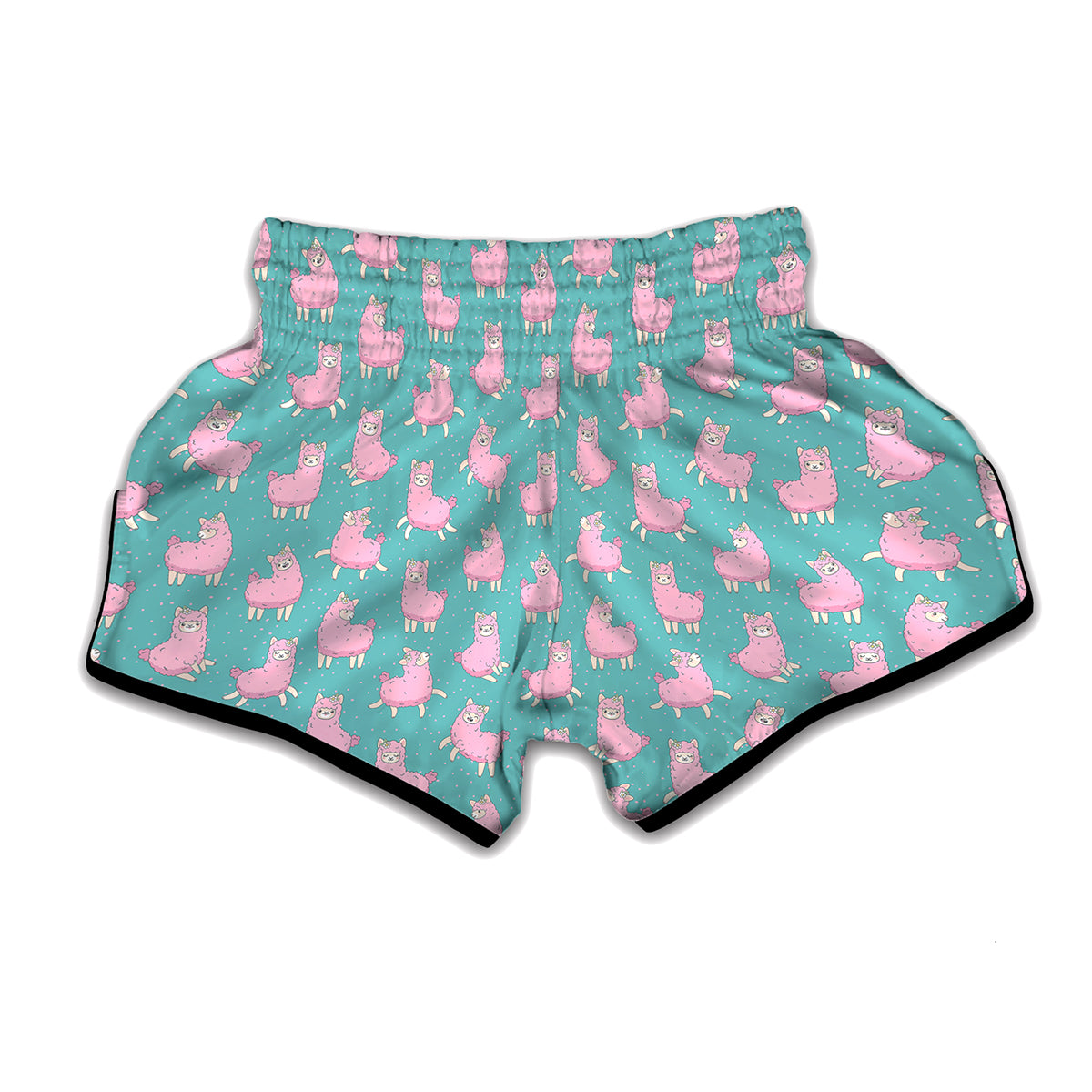 Cute Pink Llama Pattern Print Muay Thai Boxing Shorts