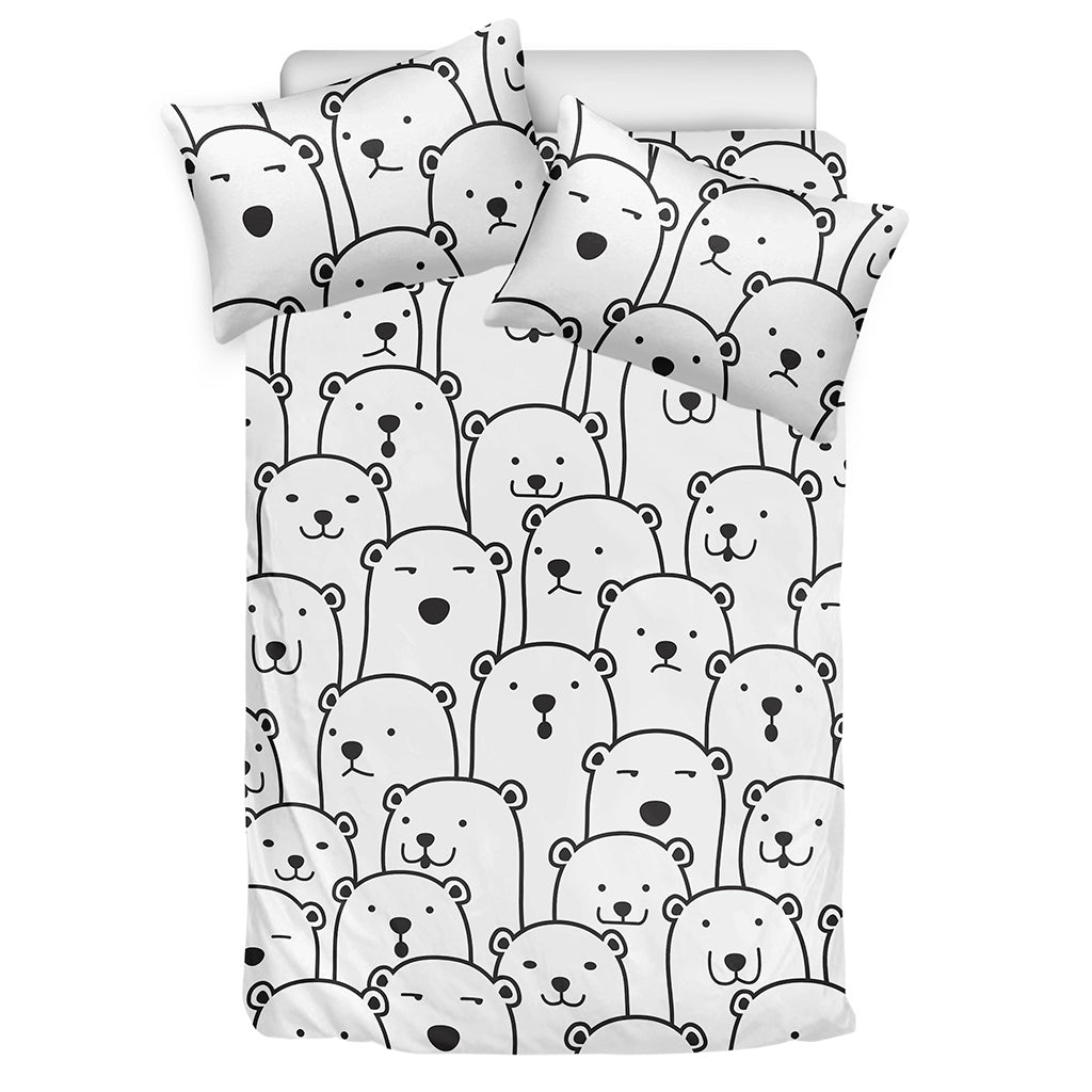 Cute Polar Bear Pattern Print Duvet Cover Bedding Set