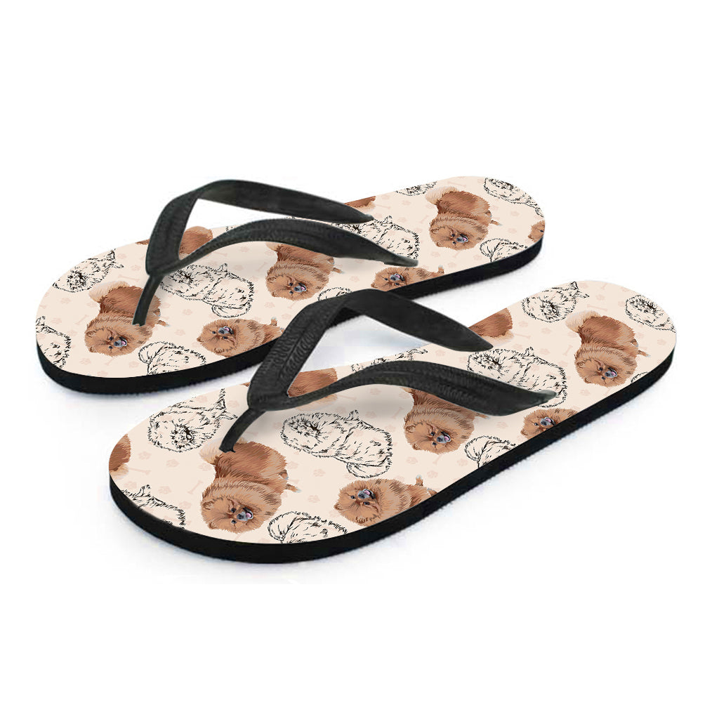 Cute Pomeranian Pattern Print Flip Flops