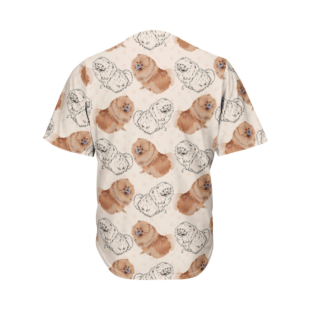 Cute Pomeranian Pattern Print Men's Baseball Jersey