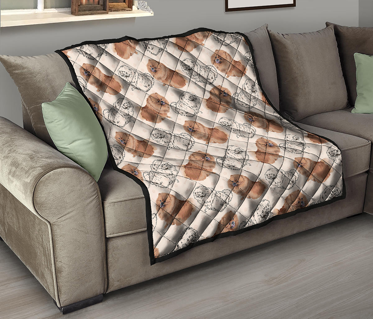 Cute Pomeranian Pattern Print Quilt