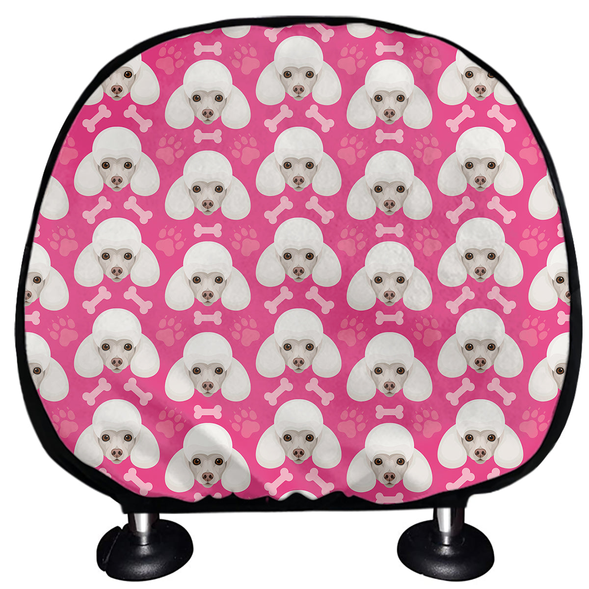 Cute Poodle Pattern Print Car Headrest Covers