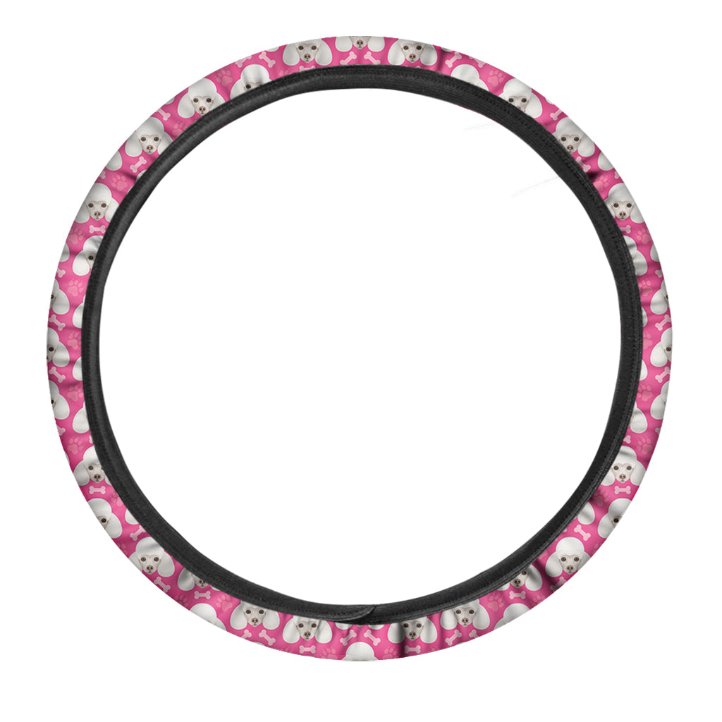 Cute Poodle Pattern Print Car Steering Wheel Cover