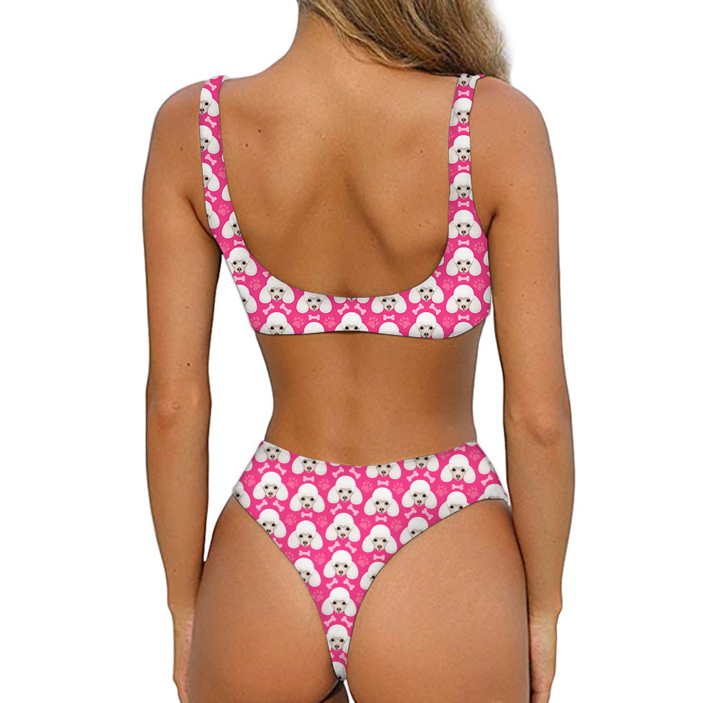Cute Poodle Pattern Print Front Bow Tie Bikini