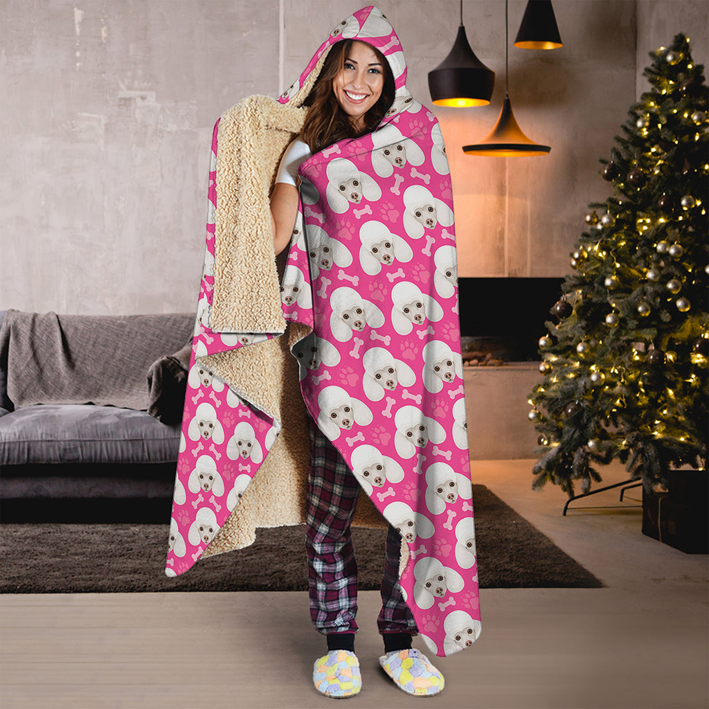 Cute Poodle Pattern Print Hooded Blanket