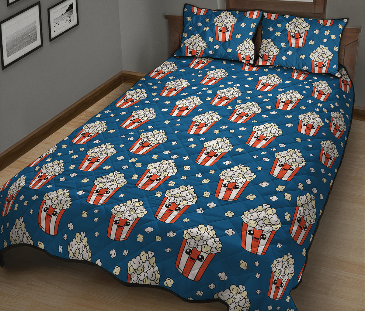 Cute Popcorn Box Pattern Print Quilt Bed Set