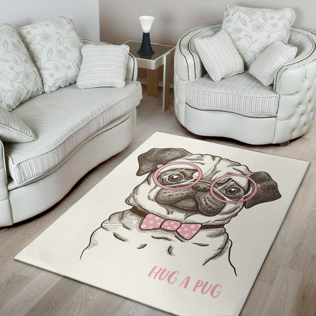 Cute Pug With Glasses Print Area Rug
