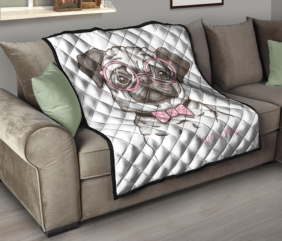 Cute Pug With Glasses Print Quilt