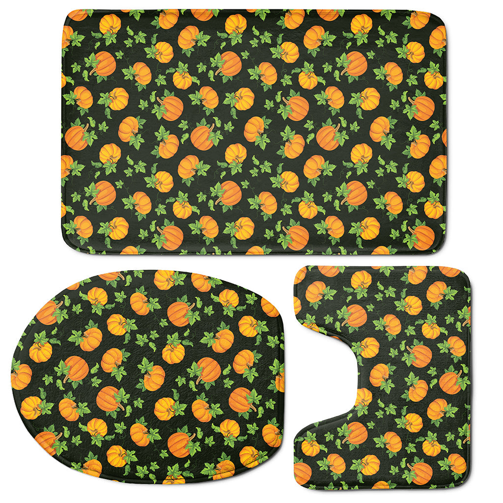 Cute Pumpkin Pattern Print 3 Piece Bath Mat Set