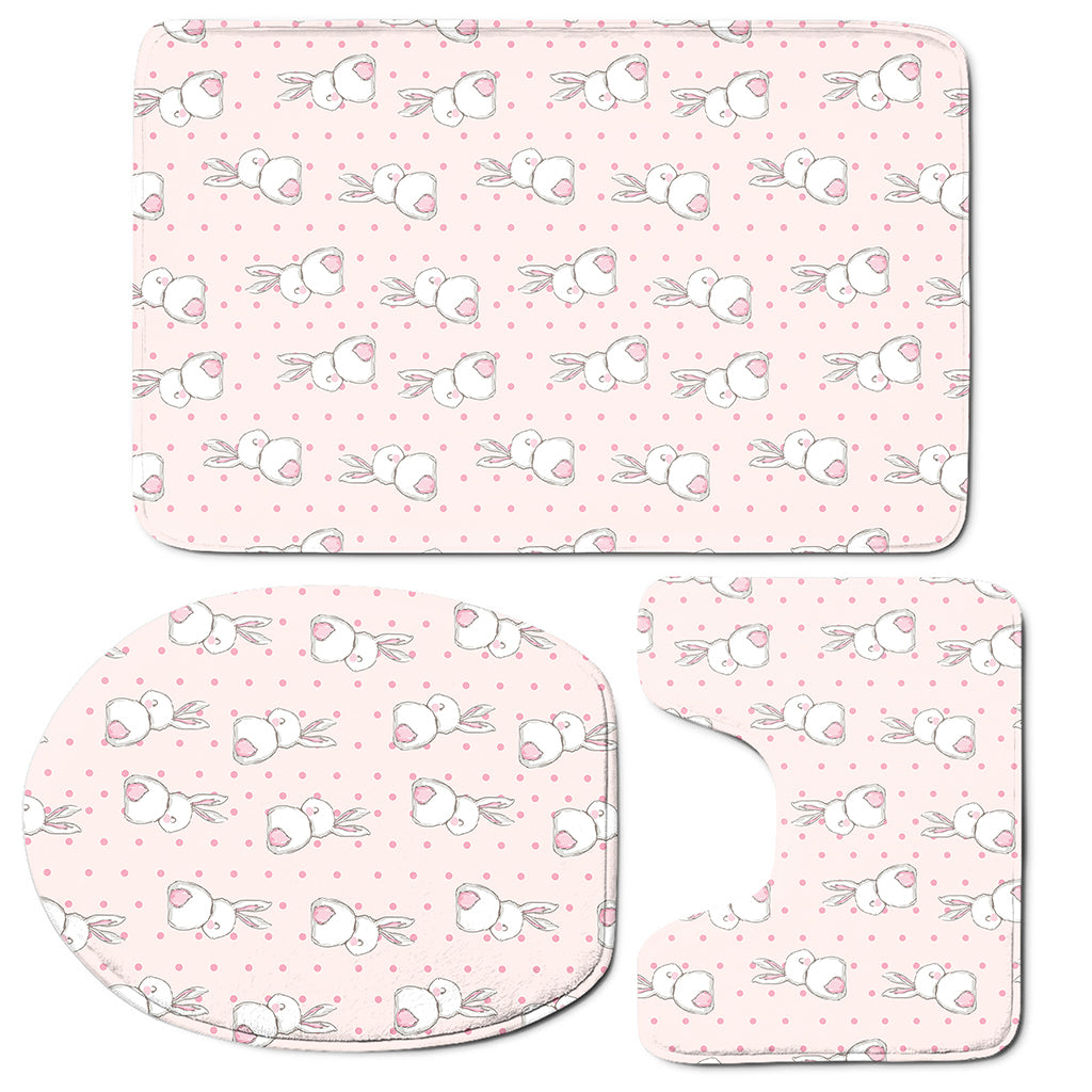 Cute Rabbit Pattern Print 3 Piece Bath Mat Set