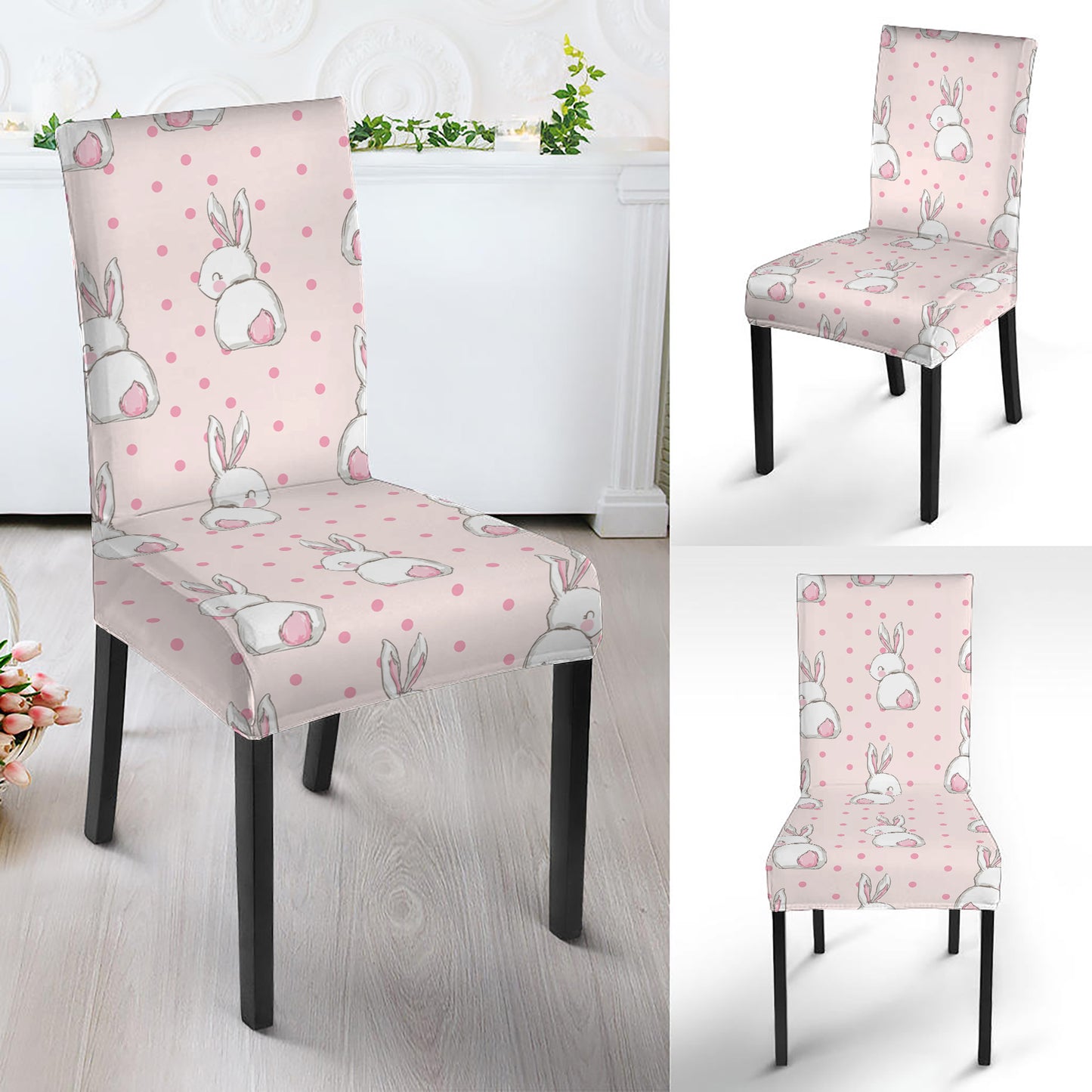 Cute Rabbit Pattern Print Dining Chair Slipcover