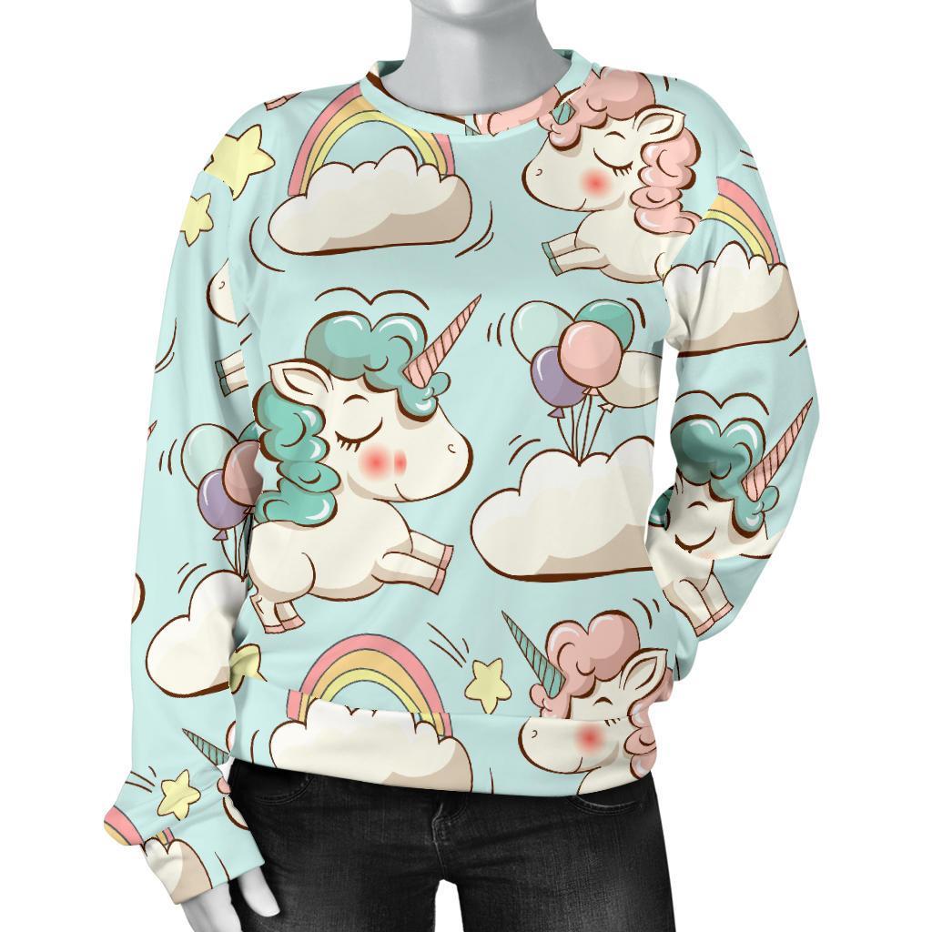 Cute Rainbow Unicorn Pattern Print Women's Crewneck Sweatshirt GearFrost