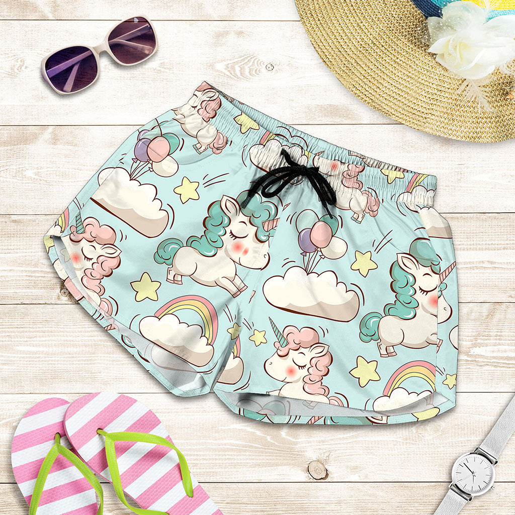 Cute Rainbow Unicorn Pattern Print Women's Shorts