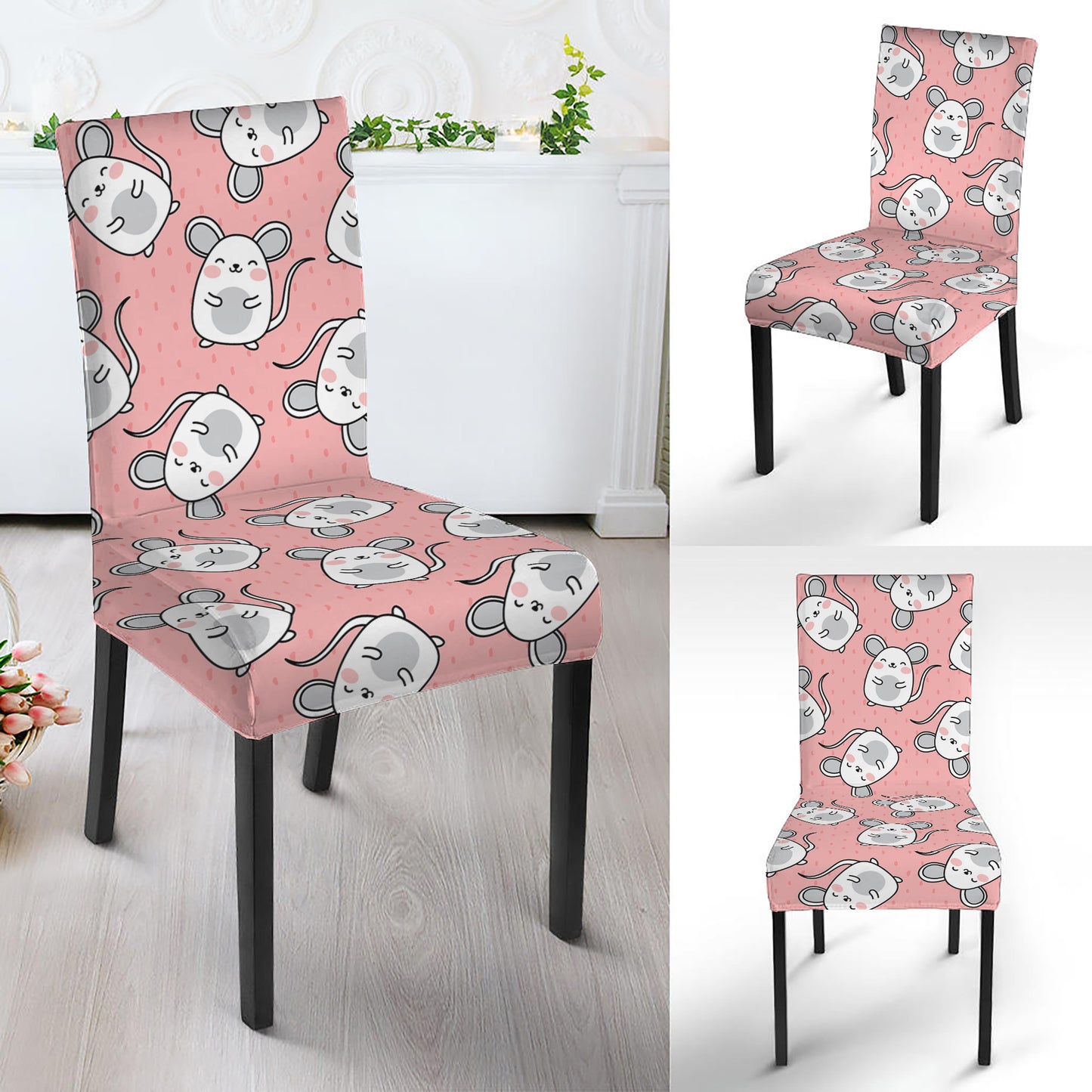 Cute Rat Pattern Print Dining Chair Slipcover