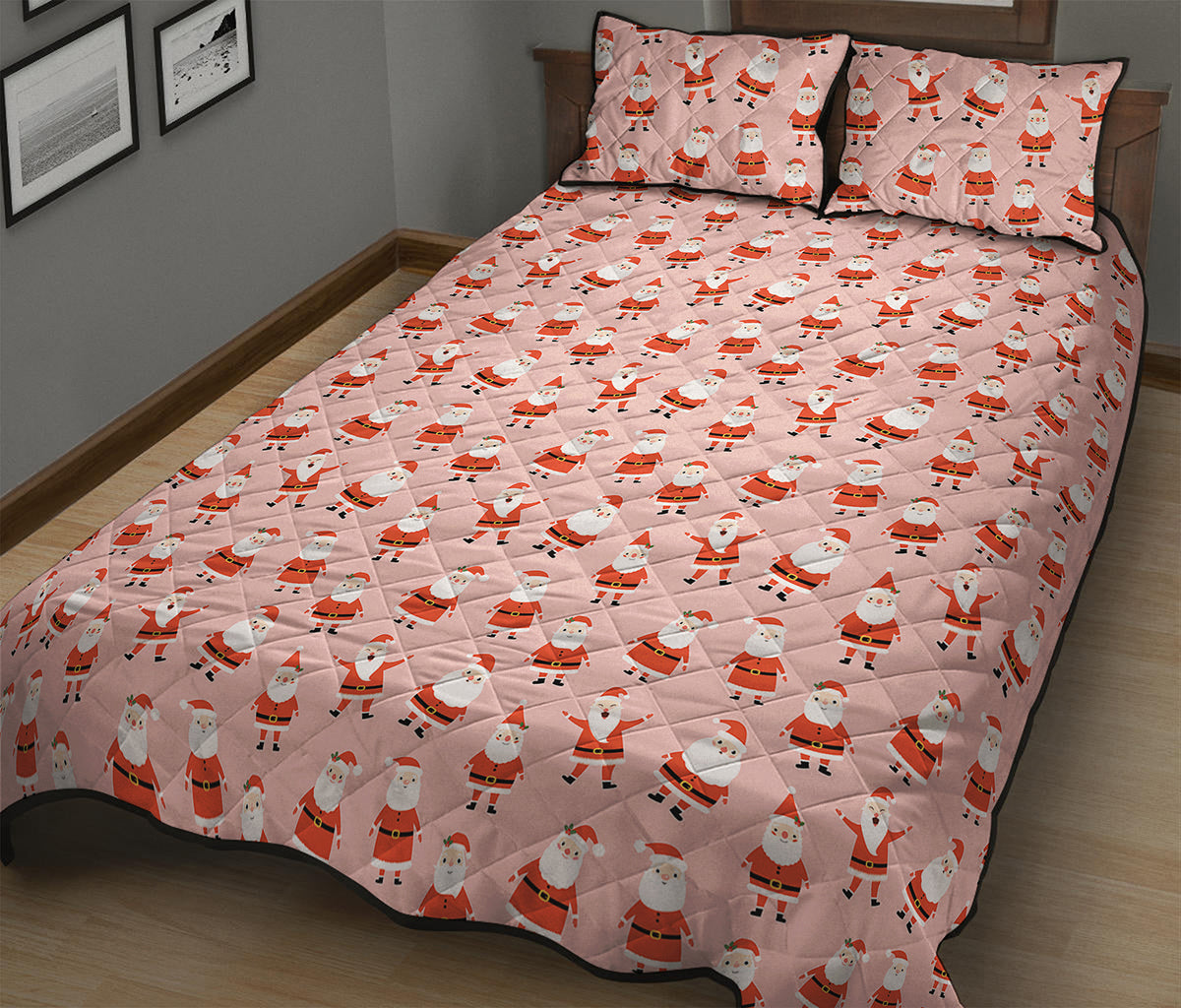 Cute Santa Claus Pattern Print Quilt Bed Set