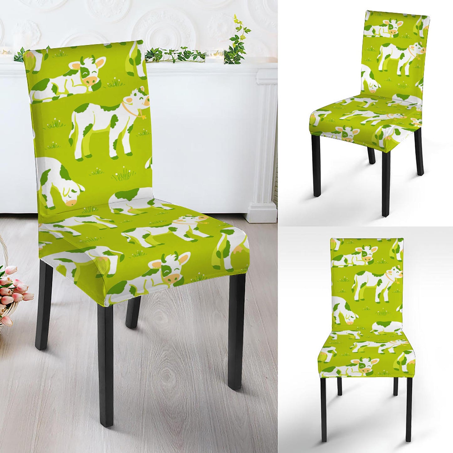 Cute Smiley Cow Pattern Print Dining Chair Slipcover