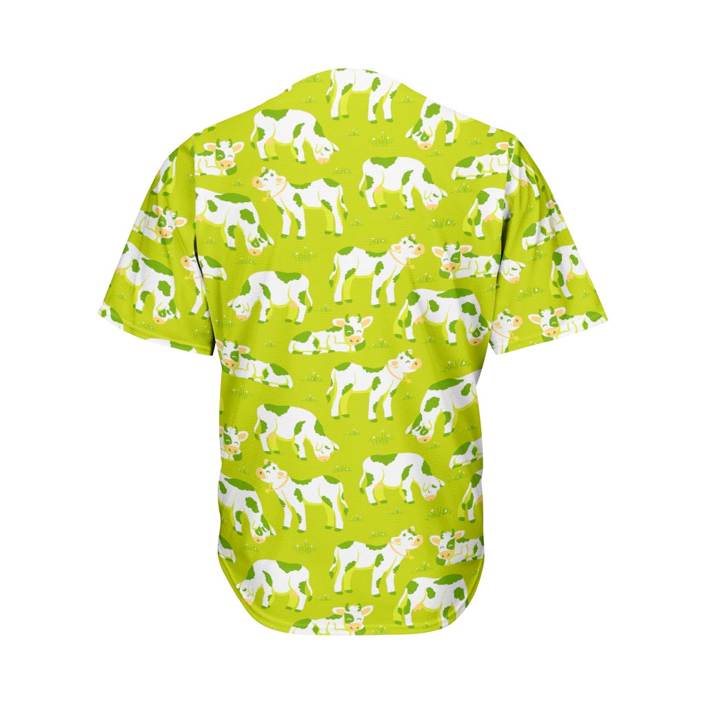 Cute Smiley Cow Pattern Print Men's Baseball Jersey
