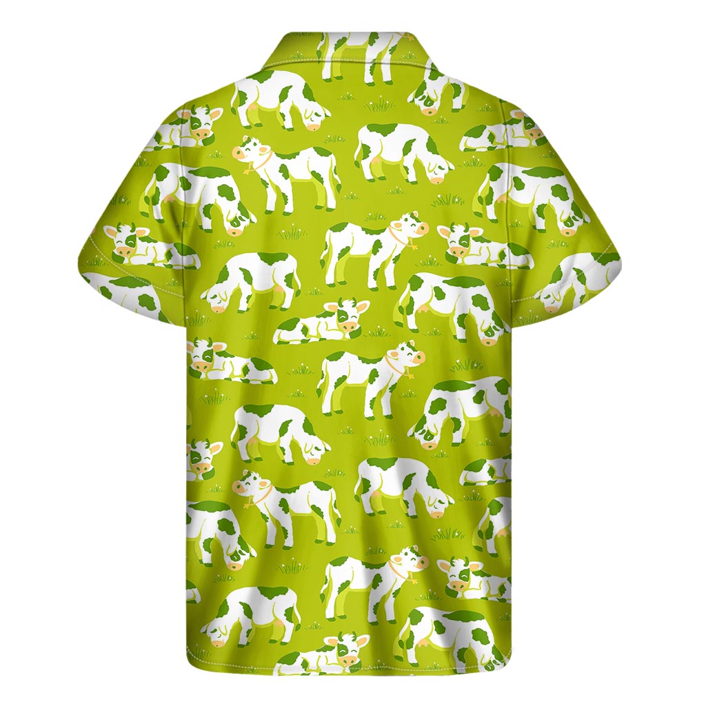 Cute Smiley Cow Pattern Print Men's Short Sleeve Shirt
