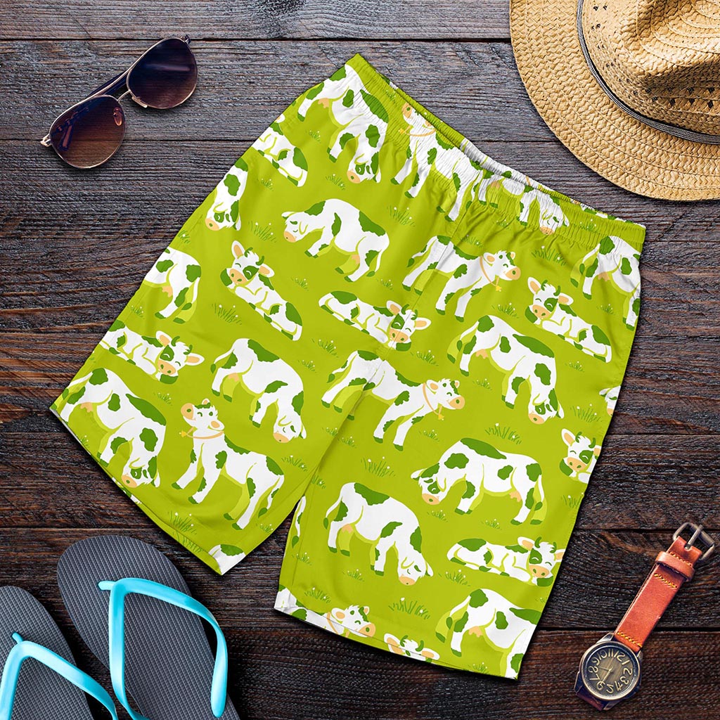 Cute Smiley Cow Pattern Print Men's Shorts