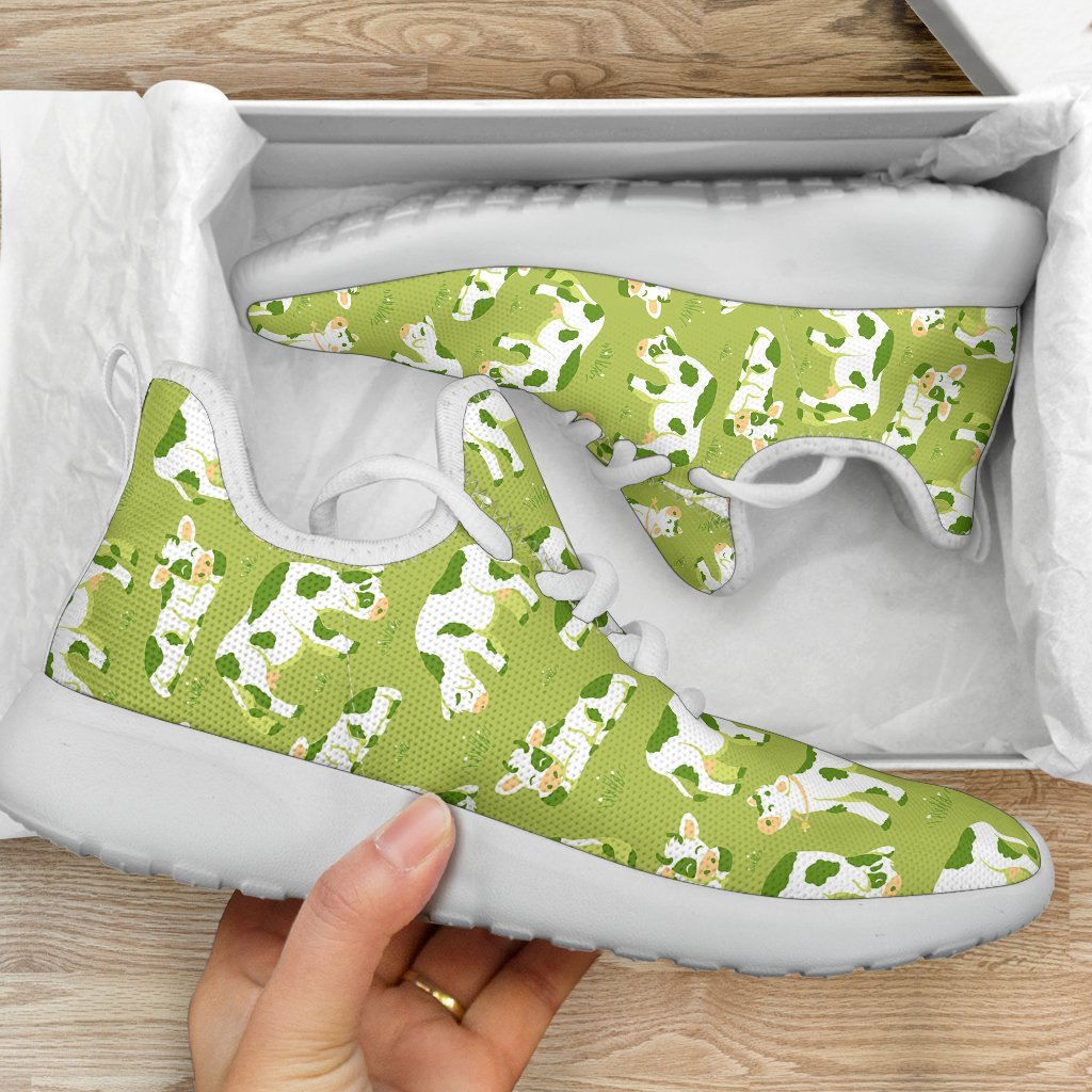 Cute Smiley Cow Pattern Print Mesh Knit Shoes GearFrost