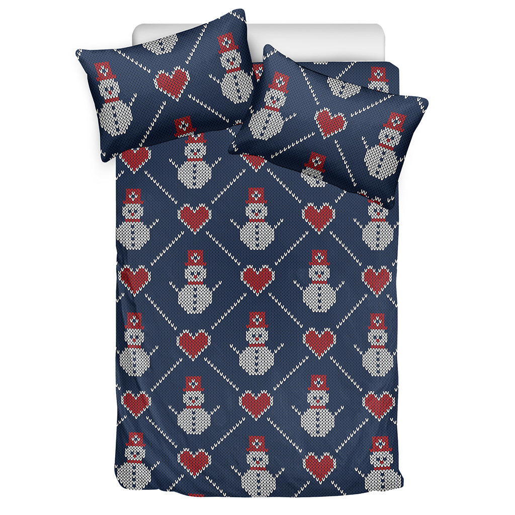 Cute Snowman Knitted Pattern Print Duvet Cover Bedding Set