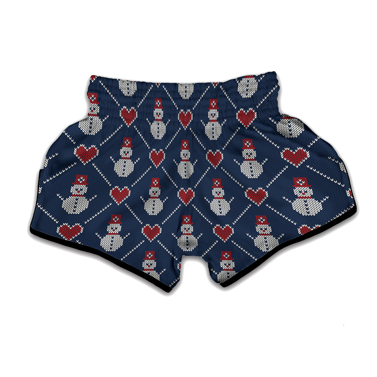 Cute Snowman Knitted Pattern Print Muay Thai Boxing Shorts