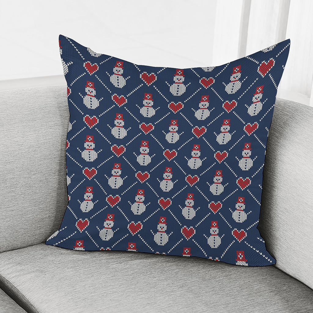 Cute Snowman Knitted Pattern Print Pillow Cover