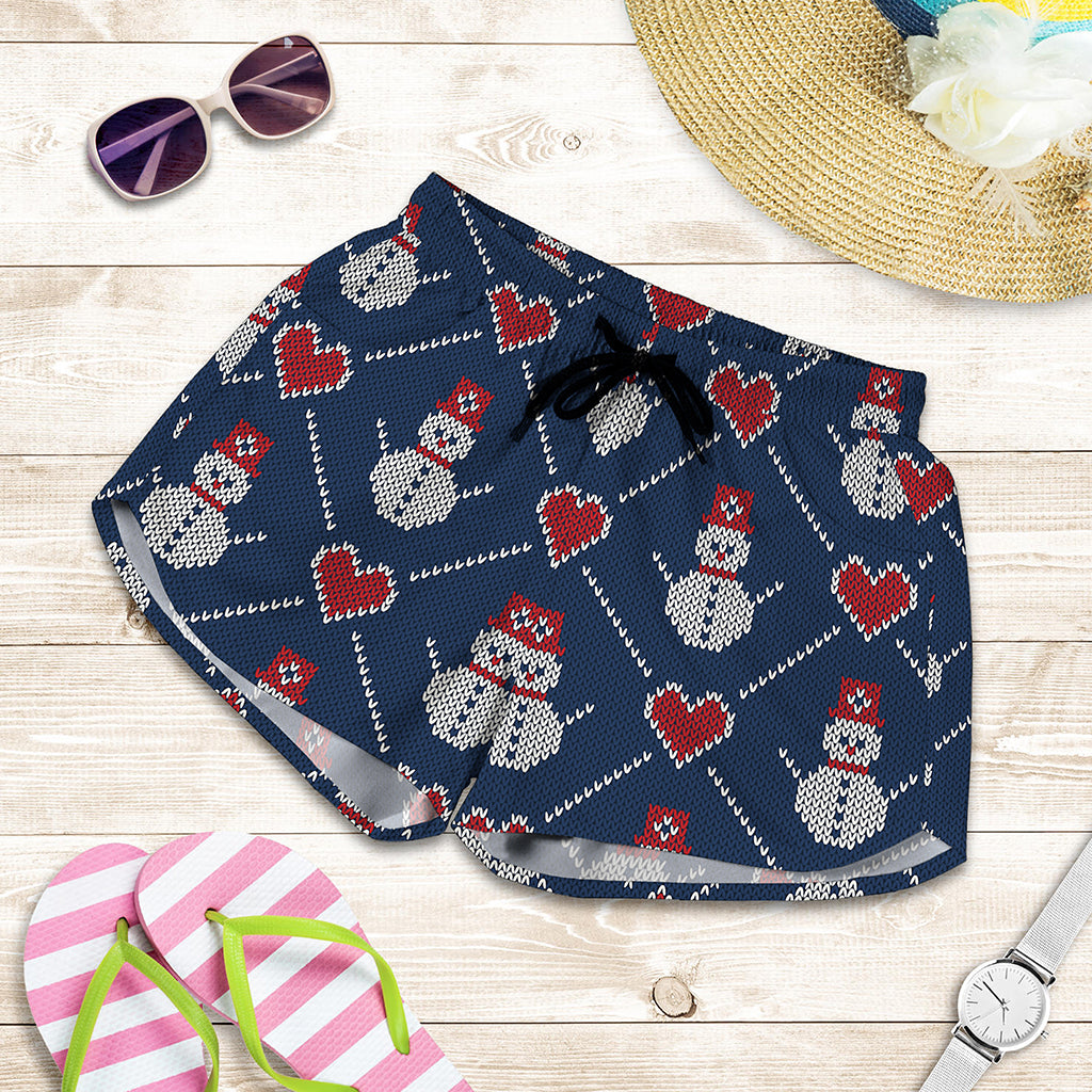 Cute Snowman Knitted Pattern Print Women's Shorts