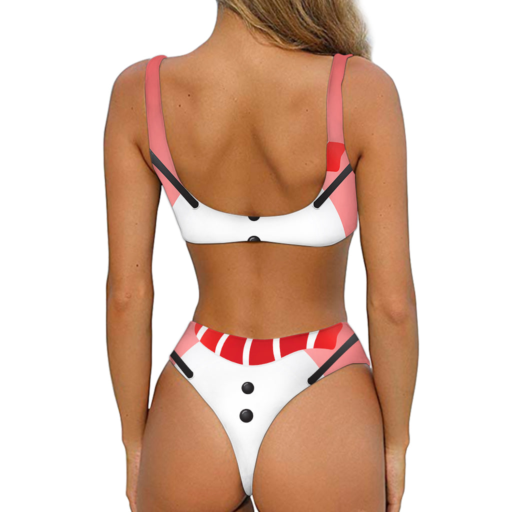 Cute Snowman Print Front Bow Tie Bikini