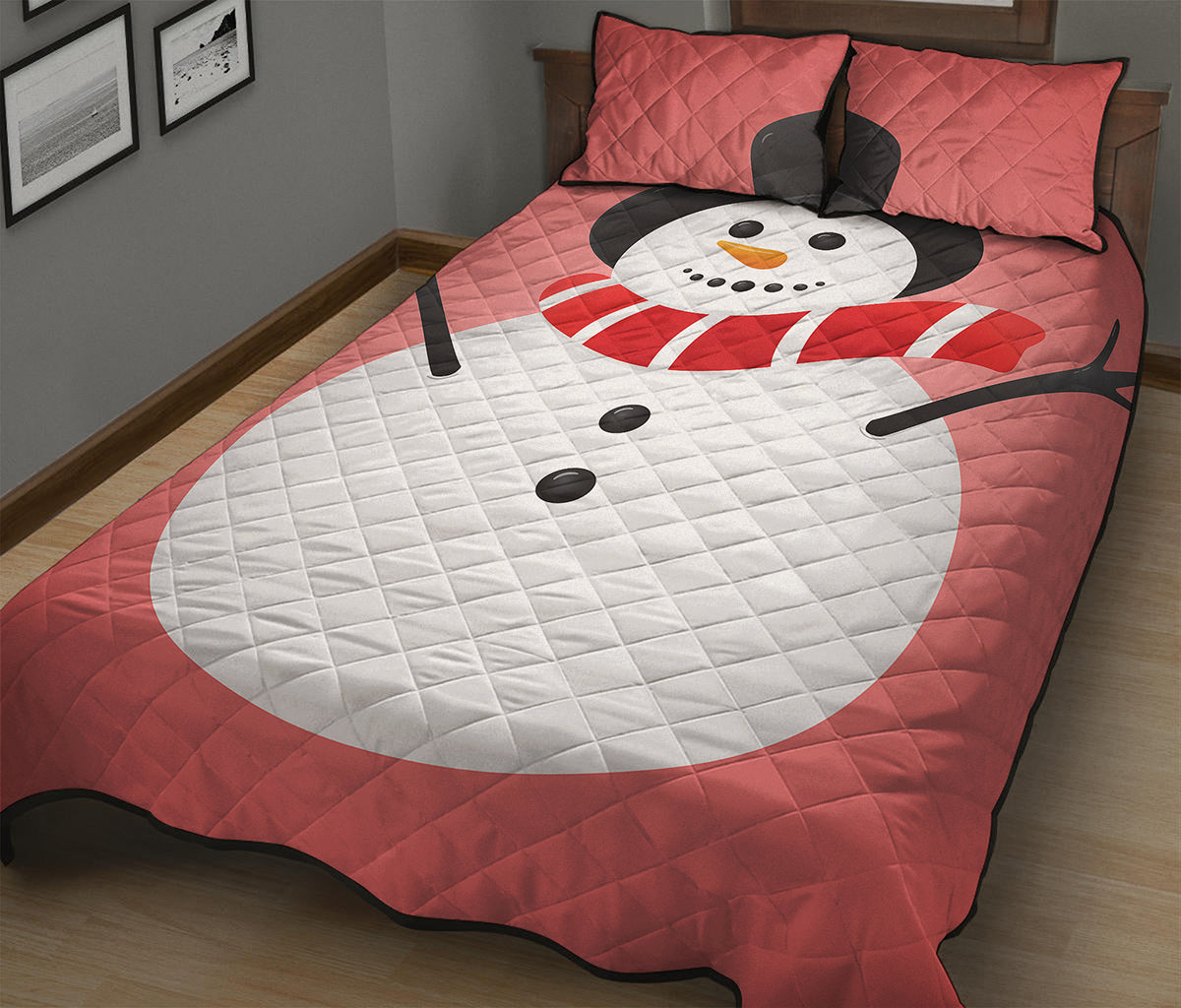 Cute Snowman Print Quilt Bed Set