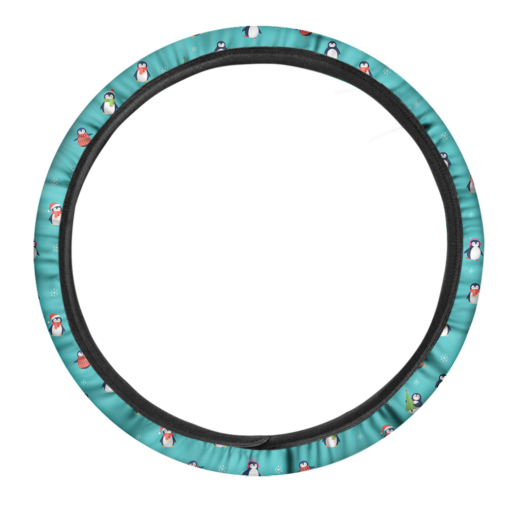 Cute Snowy Penguin Pattern Print Car Steering Wheel Cover