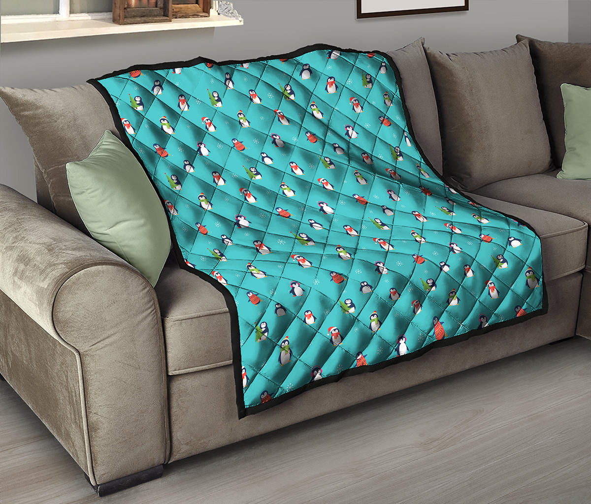 Cute Snowy Penguin Pattern Print Quilt