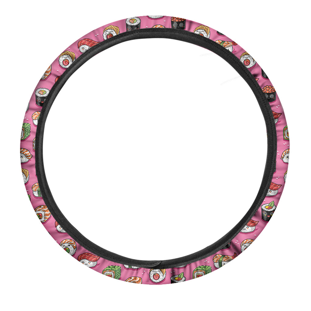 Cute Sushi And Rolls Pattern Print Car Steering Wheel Cover