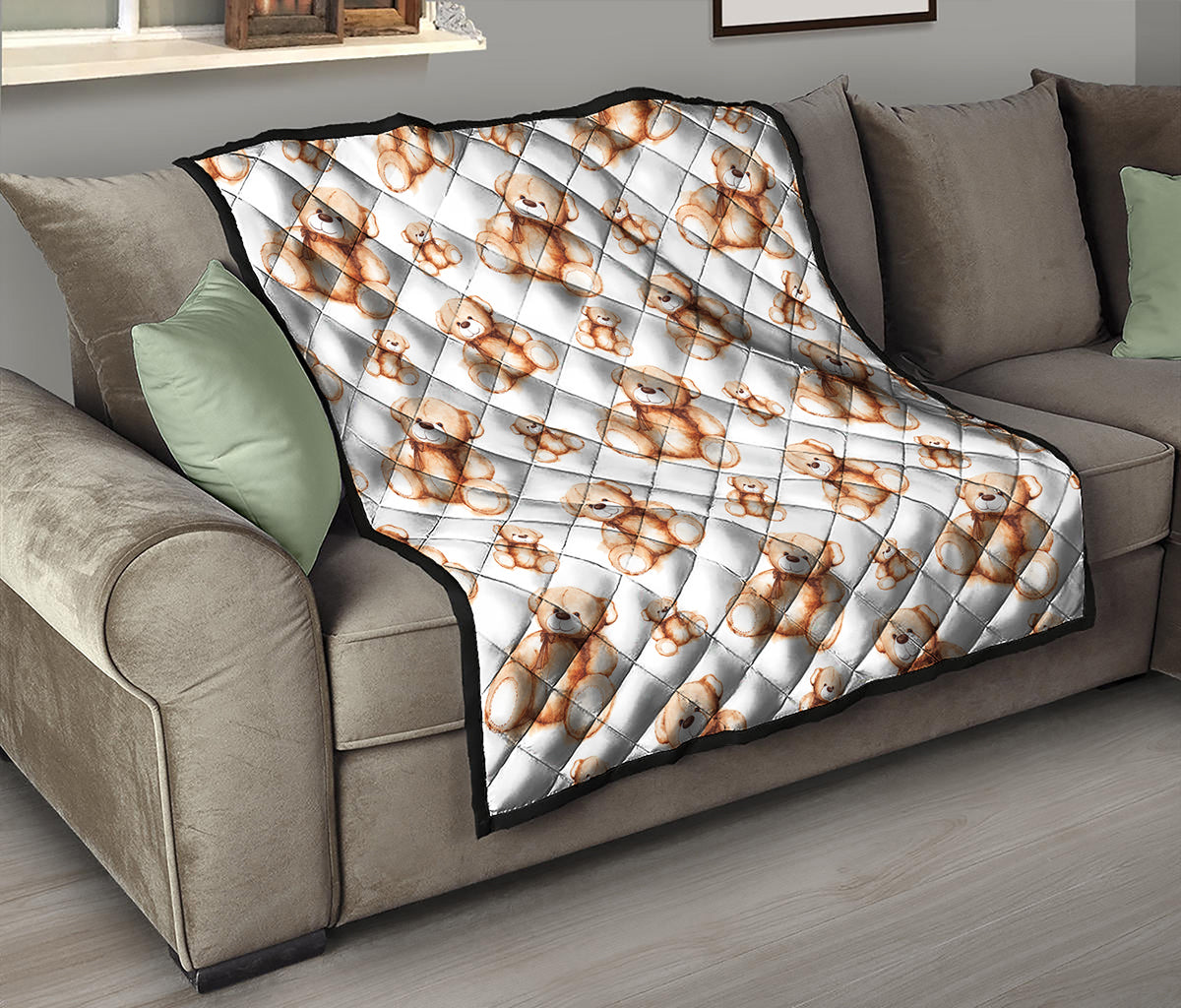 Cute Teddy Bear Pattern Print Quilt