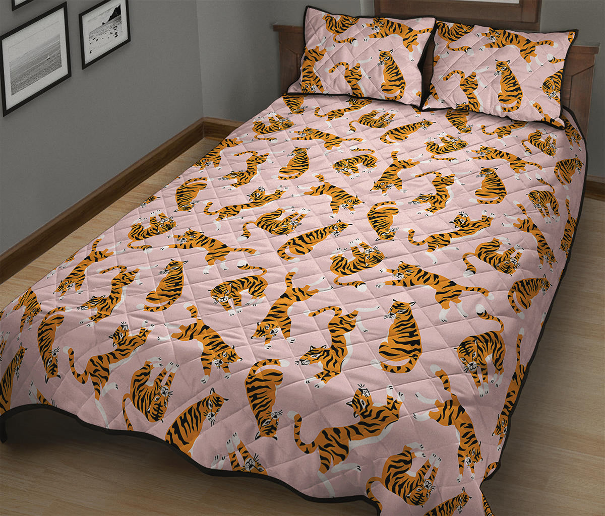 Cute Tiger Pattern Print Quilt Bed Set
