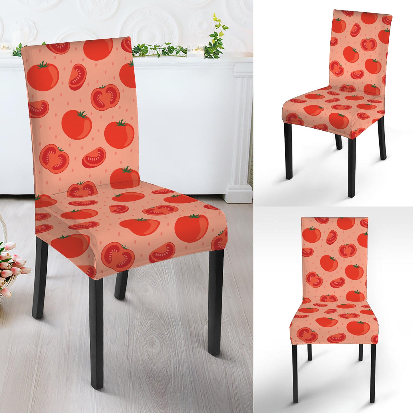 Cute Tomato Pattern Print Dining Chair Slipcover