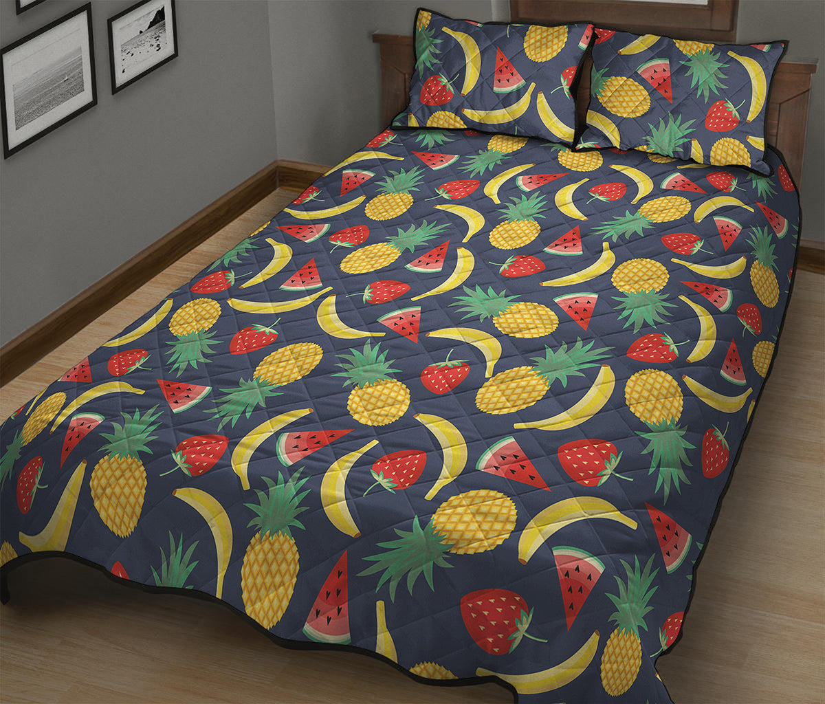 Cute Tropical Fruits Pattern Print Quilt Bed Set