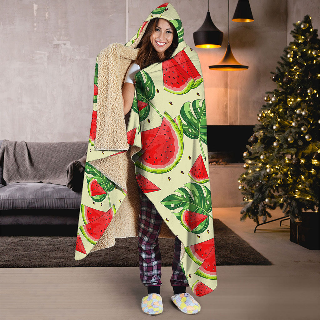 Cute Tropical Watermelon Pattern Print Hooded Blanket