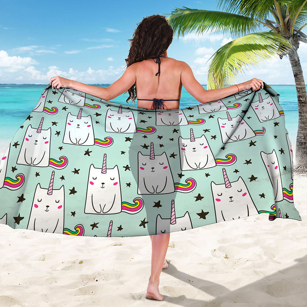 Cute Unicorn Cat Pattern Print Beach Sarong Wrap