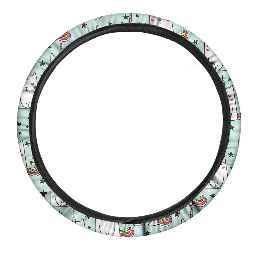 Cute Unicorn Cat Pattern Print Car Steering Wheel Cover