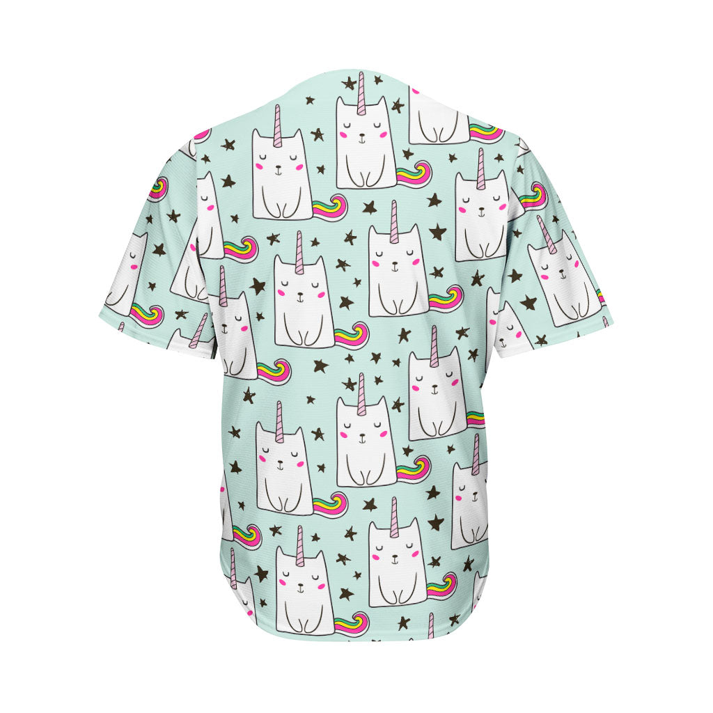 Cute Unicorn Cat Pattern Print Men's Baseball Jersey