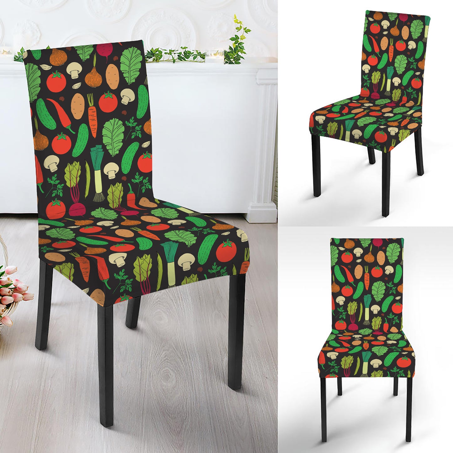 Cute Vegan Pattern Print Dining Chair Slipcover