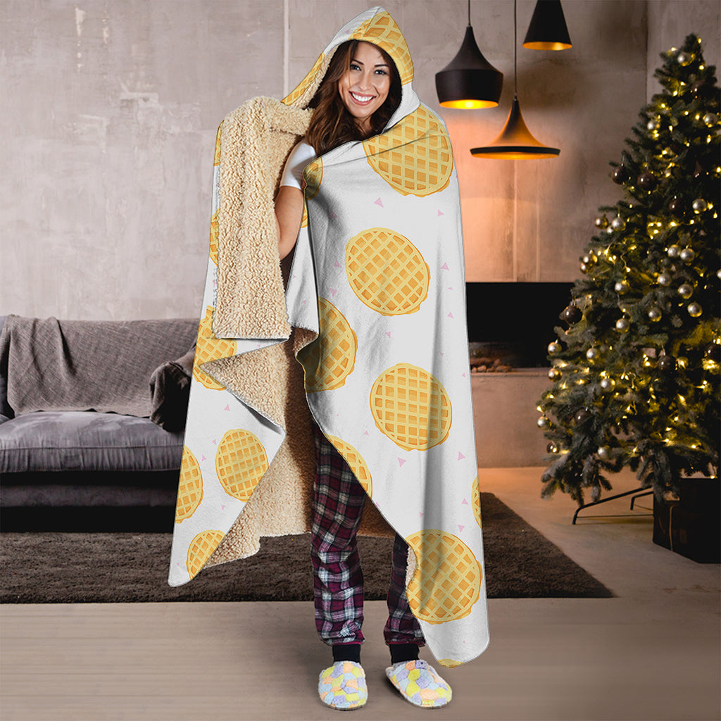 Cute Waffle Pattern Print Hooded Blanket