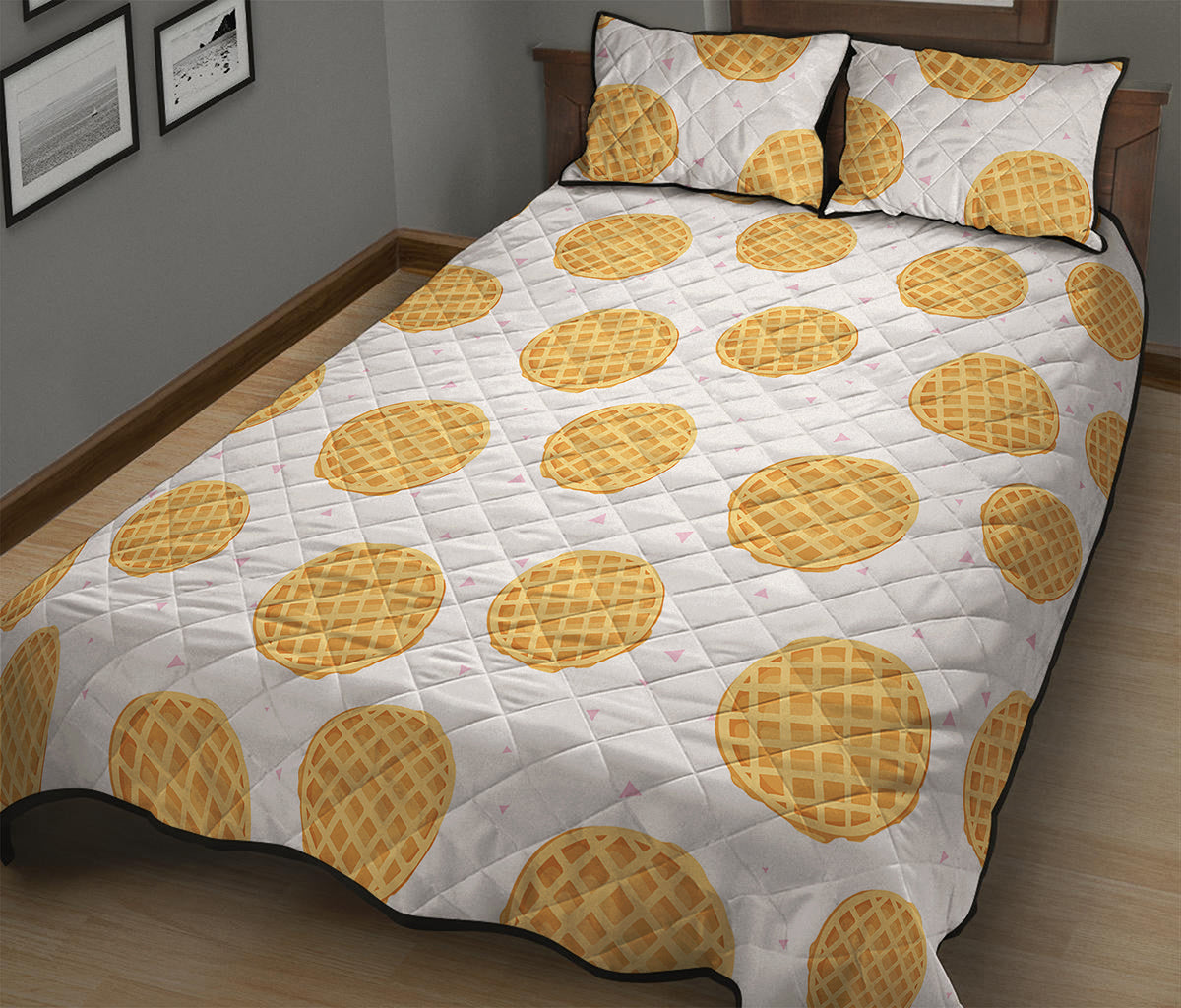 Cute Waffle Pattern Print Quilt Bed Set