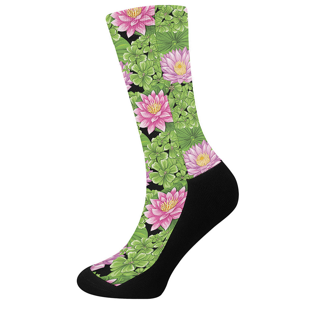 Cute Water Lily Pattern Print Crew Socks