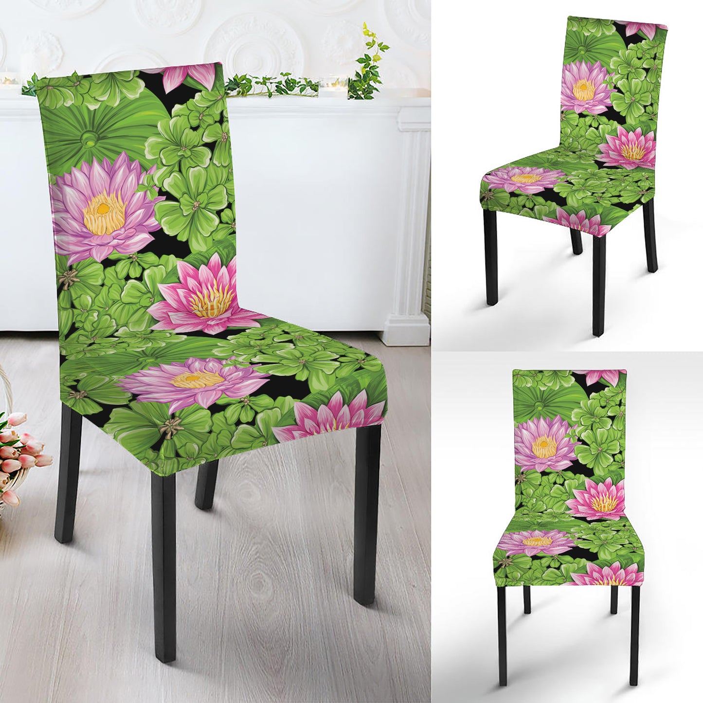 Cute Water Lily Pattern Print Dining Chair Slipcover