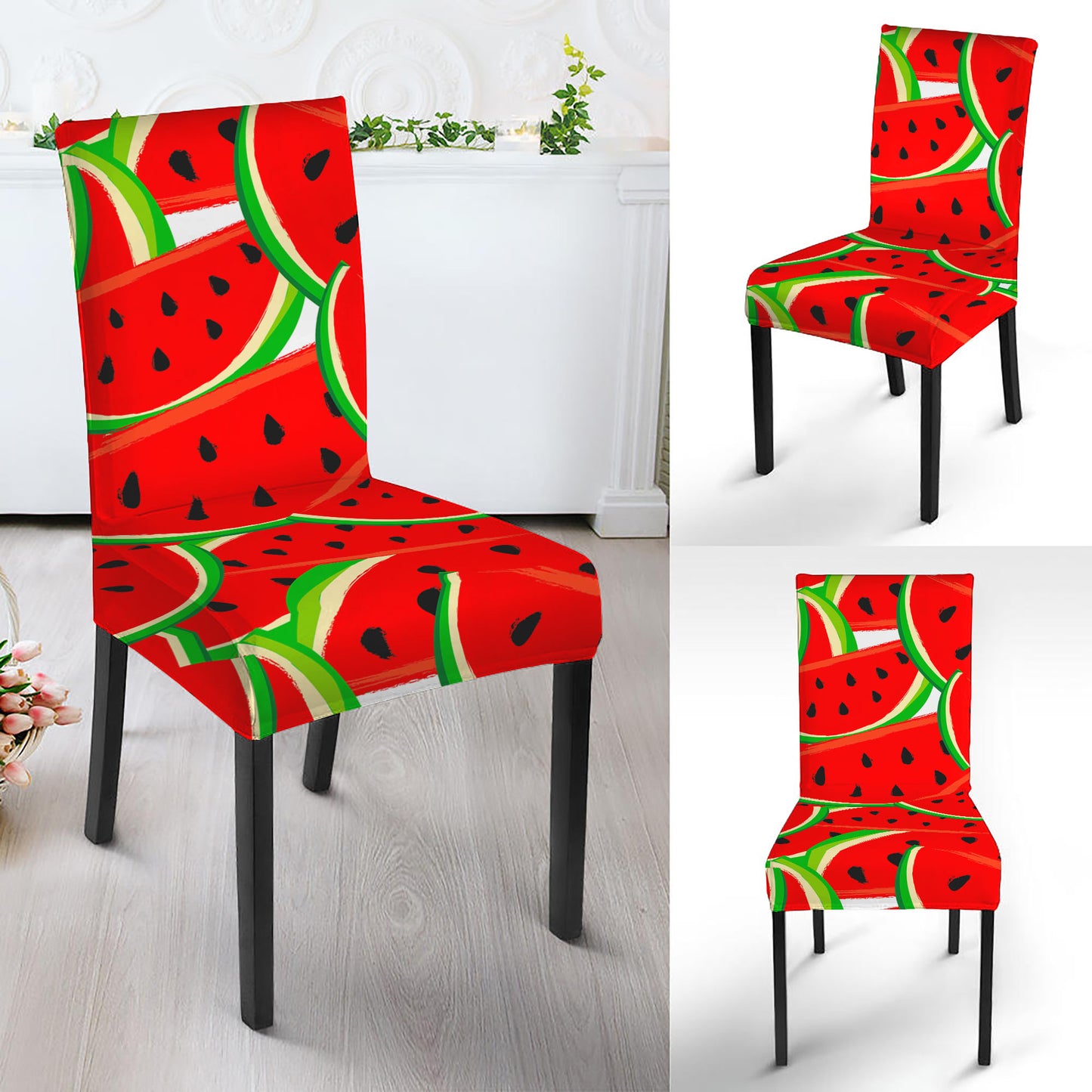 Cute Watermelon Pieces Pattern Print Dining Chair Slipcover